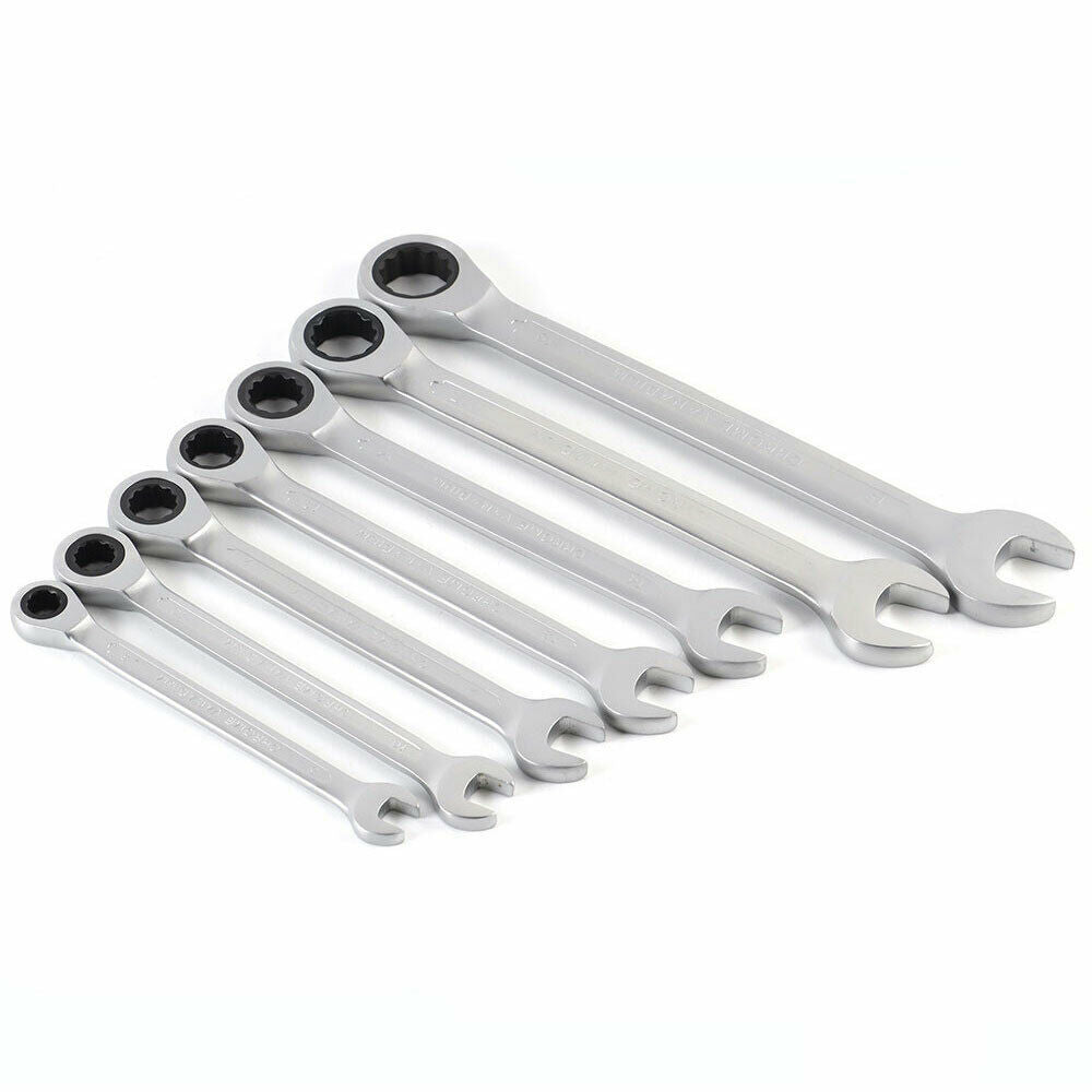 7Pcs Keys Ratchet Wrench Set Hand Tool Combination Spanner Set Head Wrench Matte Finish with Roll-up Storage Pouch Hand Tool